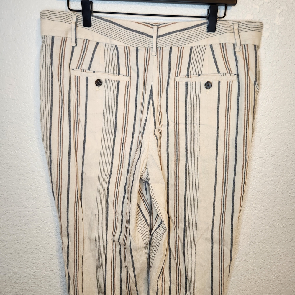 Ann Taylor Loft Linen Pants Women Sz 12 Straight Leg Beach Summer Striped - Picture 14 of 16